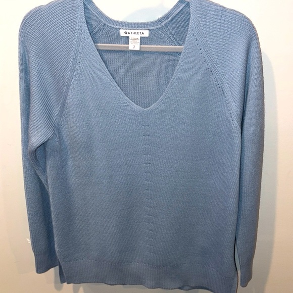Athleta Hanover Refined Merino Wool Vneck Pullover Sweater Size Small Light Blue - Picture 5 of 13